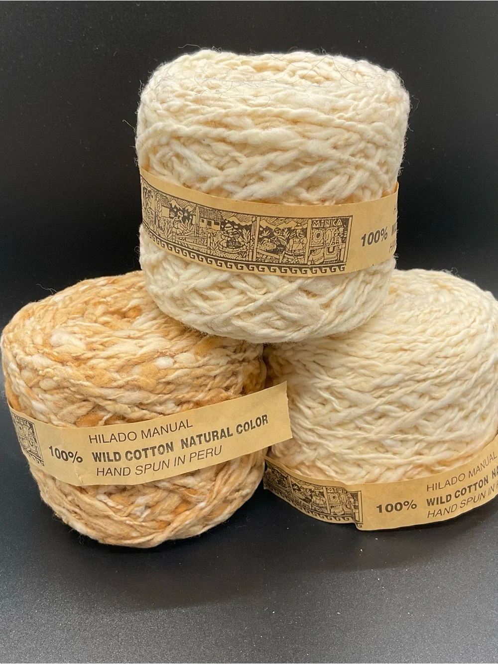 100% Wild Cotton Yarn Hand Spun Peru Three 50gram Cakes Natural Colors